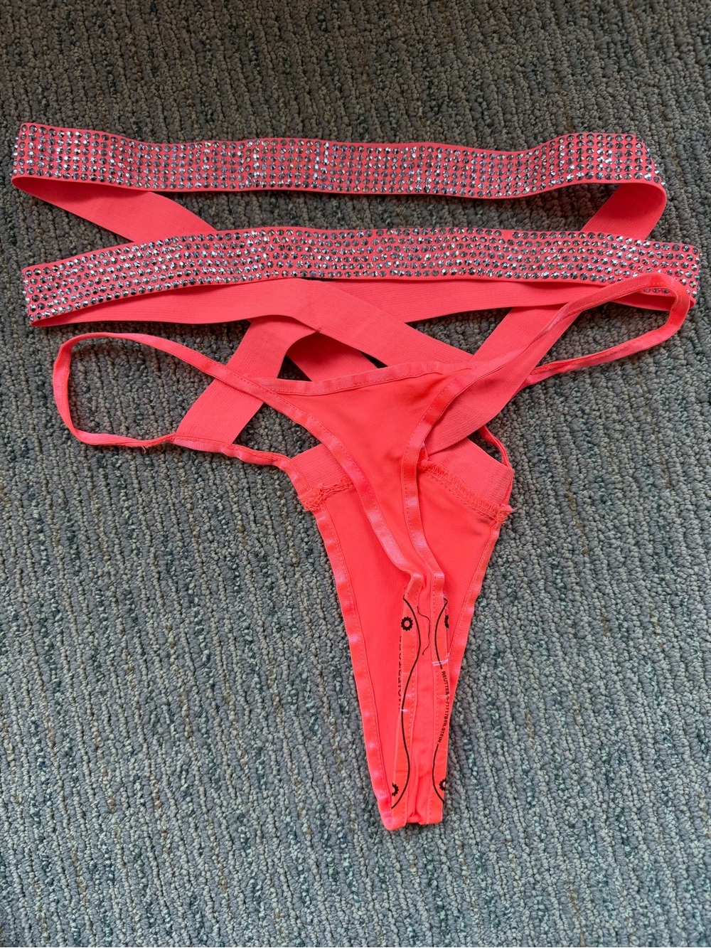 Neon Orange Rhinestone STAR OF THE SHOW Strappy Dance Set NEW NWT fashion nova - Picture 13 of 15